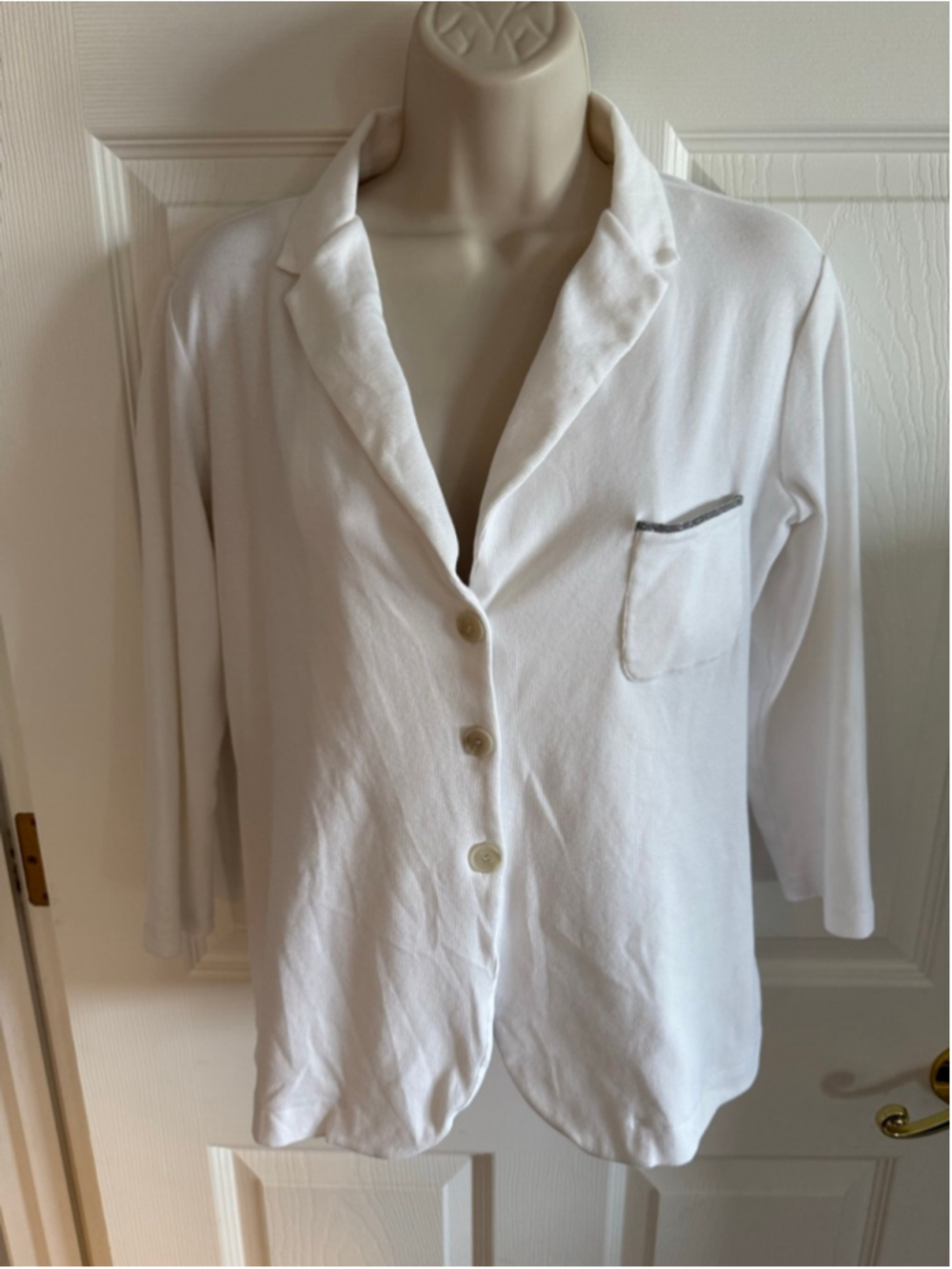 Fabiana Filippi white 3 button cardigan/blazer notched lapel chest pocket SZ L